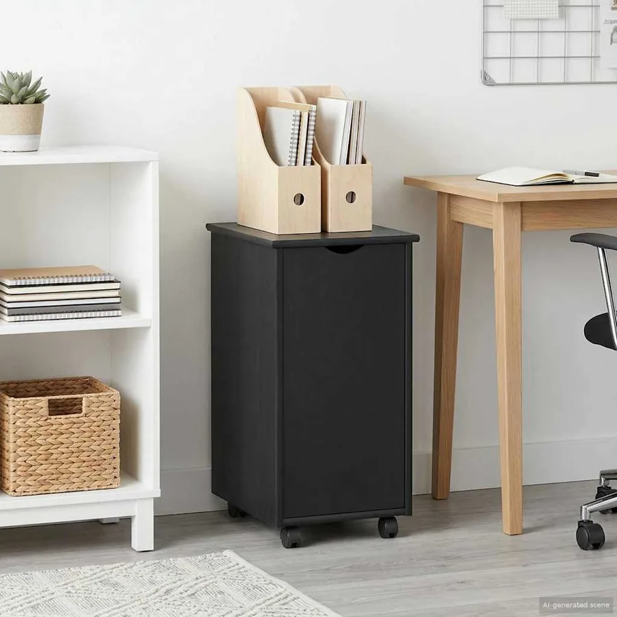 Cabinet roulant Noir 34 x 39 x 65,5 cm Bois de Pin Massif