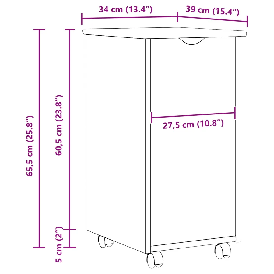 Cabinet roulant Noir 34 x 39 x 65,5 cm Bois de Pin Massif - 10