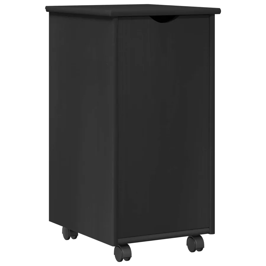 Cabinet roulant Noir 34 x 39 x 65,5 cm Bois de Pin Massif - 2
