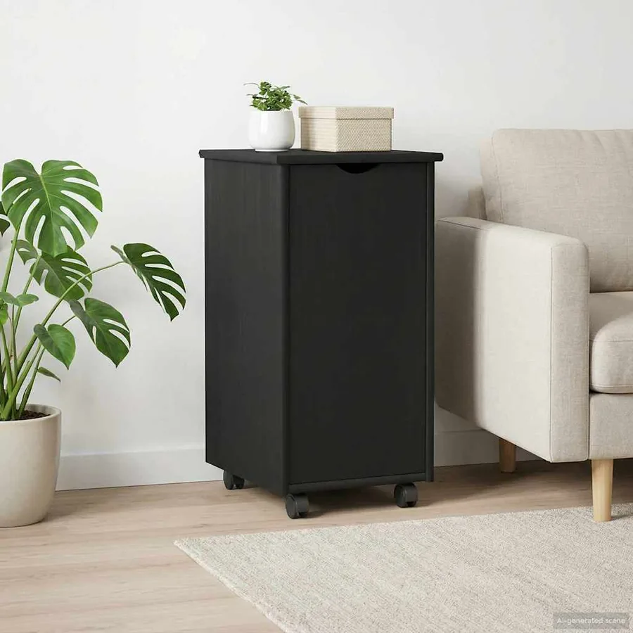 Cabinet roulant Noir 34 x 39 x 65,5 cm Bois de Pin Massif - 3