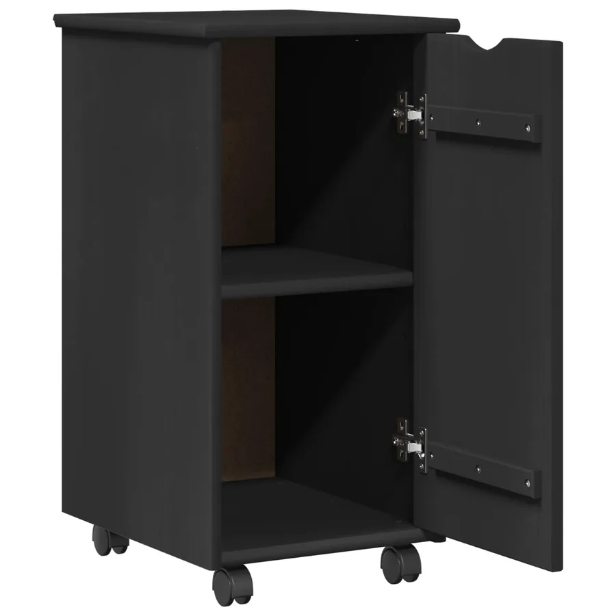 Cabinet roulant Noir 34 x 39 x 65,5 cm Bois de Pin Massif - 4