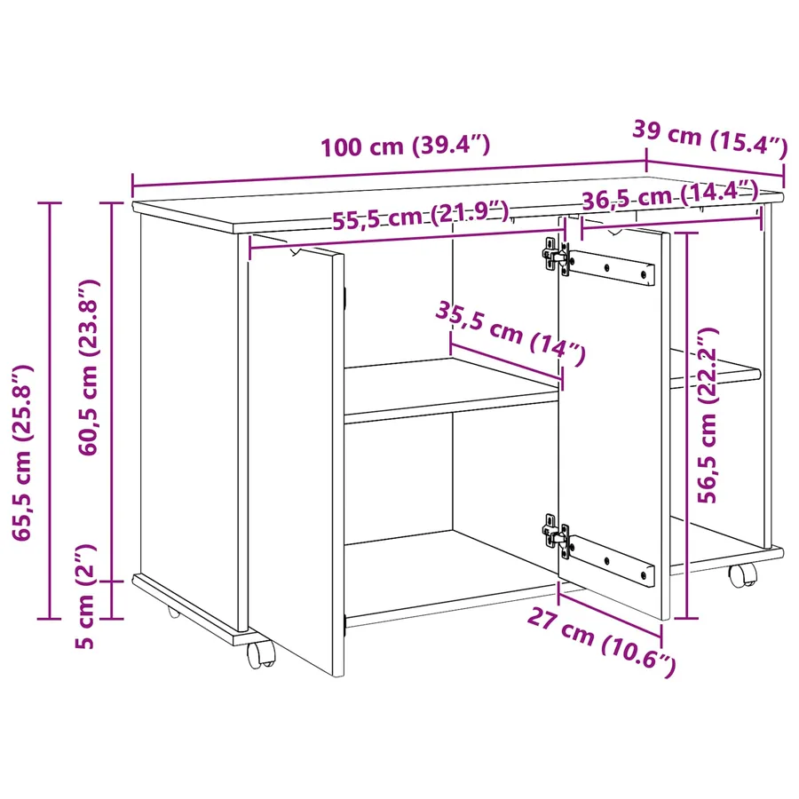 Cabinet roulant avec roue Marron miel 100 x 39 x 65,5 cm - 8