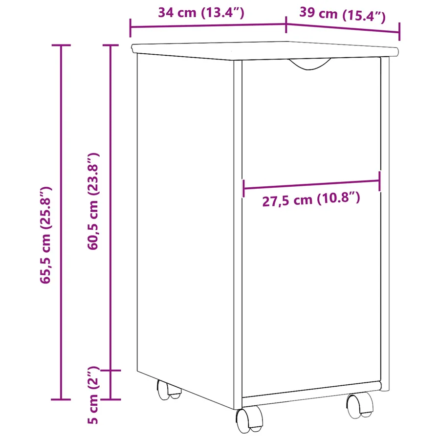 Cabinet roulant Marron 34 x 39 x 65,5 cm Bois de Pin Massif - 9