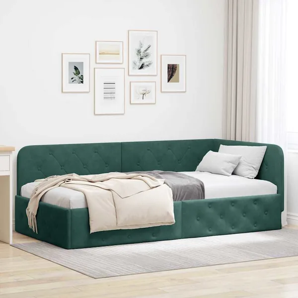 Cadre de lit d'angle Vert foncé 90 x 200 cm Velours