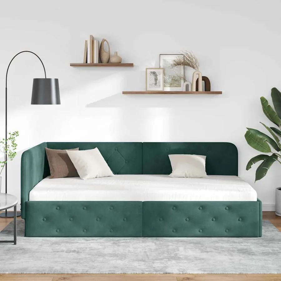 Cadre de lit d'angle Vert foncé 90 x 200 cm Velours - 4
