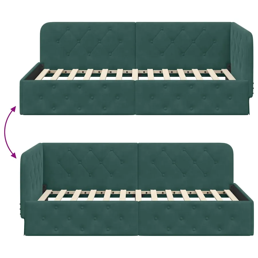 Cadre de lit d'angle Vert foncé 90 x 200 cm Velours - 9