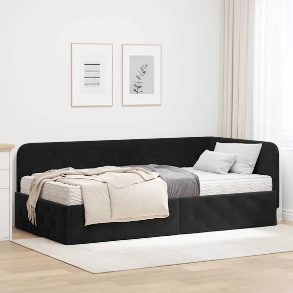 Cadre de lit d'angle Noir 90 x 200 cm Velours
