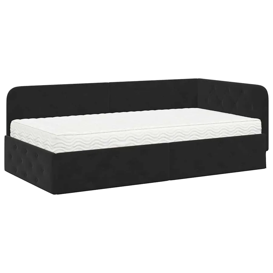 Cadre de lit d'angle Noir 90 x 200 cm Velours - 2