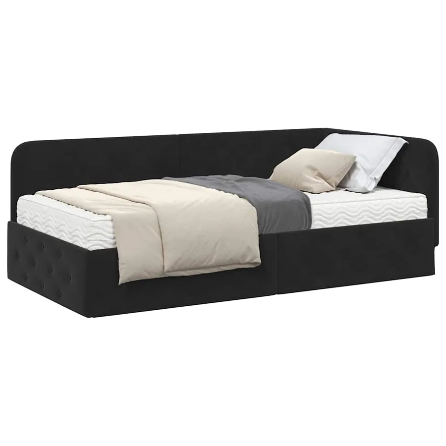 Cadre de lit d'angle Noir 90 x 200 cm Velours - 3