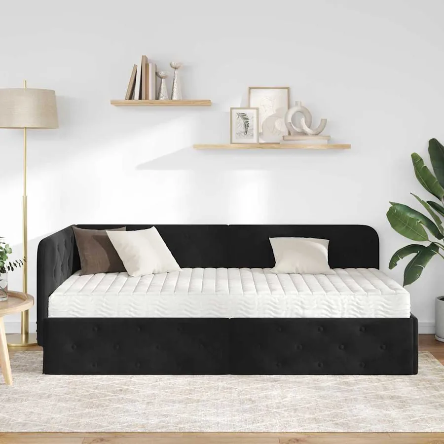Cadre de lit d'angle Noir 90 x 200 cm Velours - 4