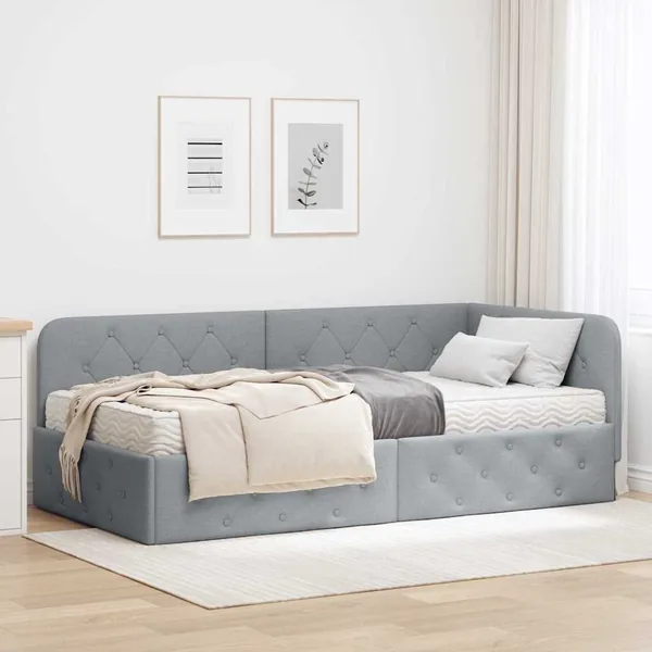 Cadre de lit d'angle Gris clair 100 x 200 cm tissu