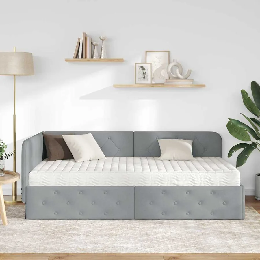 Cadre de lit d'angle Gris clair 100 x 200 cm tissu - 4