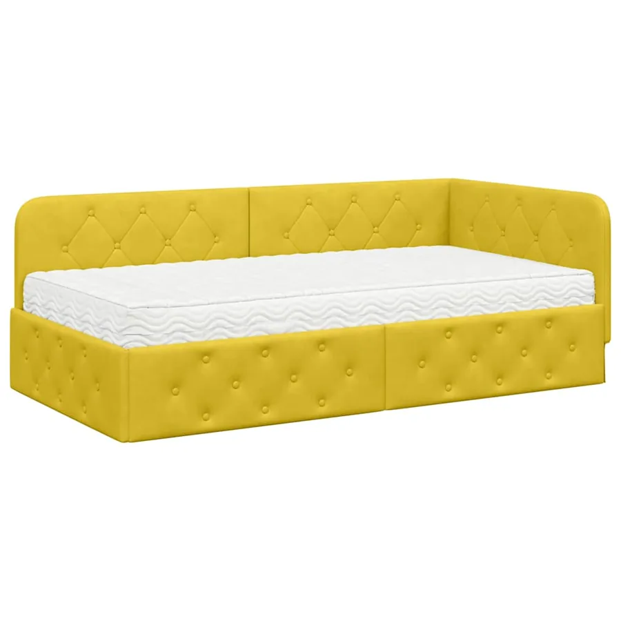 Cadre de lit d'angle Jaune 100 x 200 cm Velours - 2