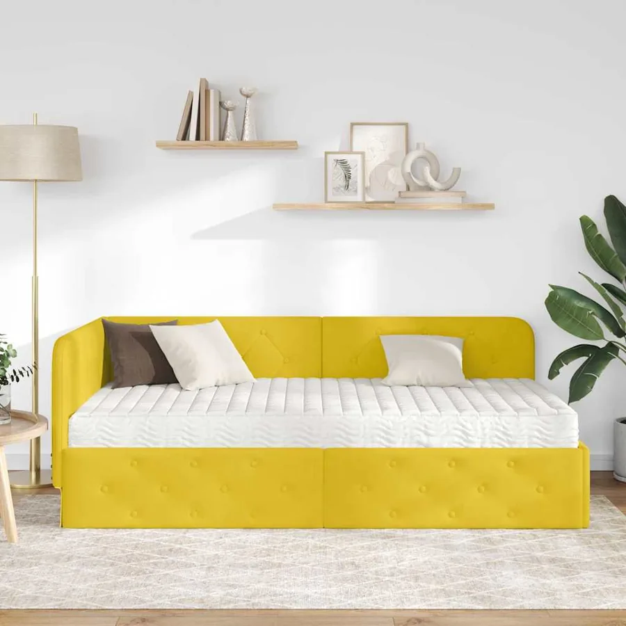 Cadre de lit d'angle Jaune 100 x 200 cm Velours - 4
