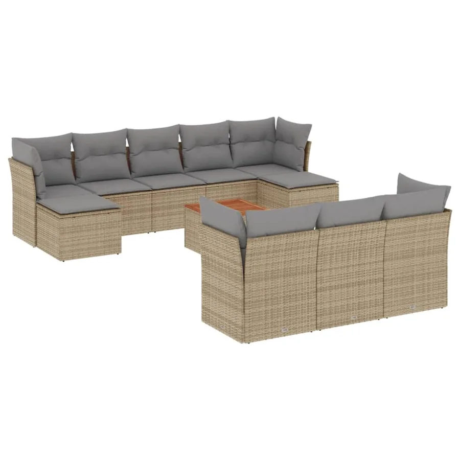 Salon de jardin 11 pcs avec coussins beige résine tressée - 2