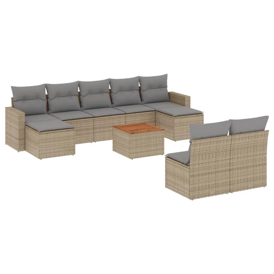 Salon de jardin avec coussins 10 pcs beige résine tressée - 2