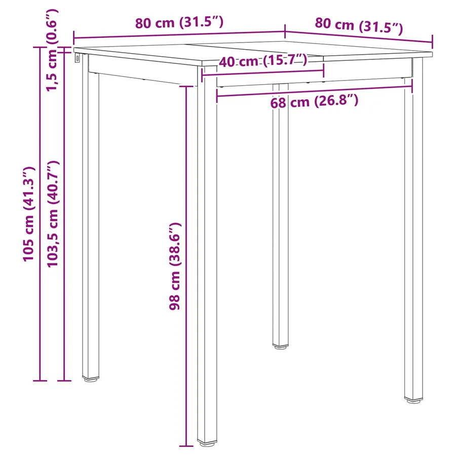 Table de bar Naturel 80 x 80 x 105 cm Bois de pin massif - 10