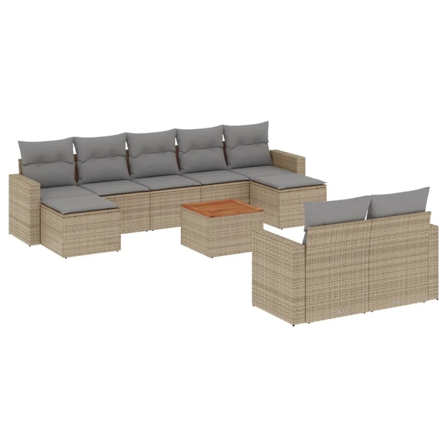 Salon de jardin avec coussins 10 pcs beige résine tressée - 2