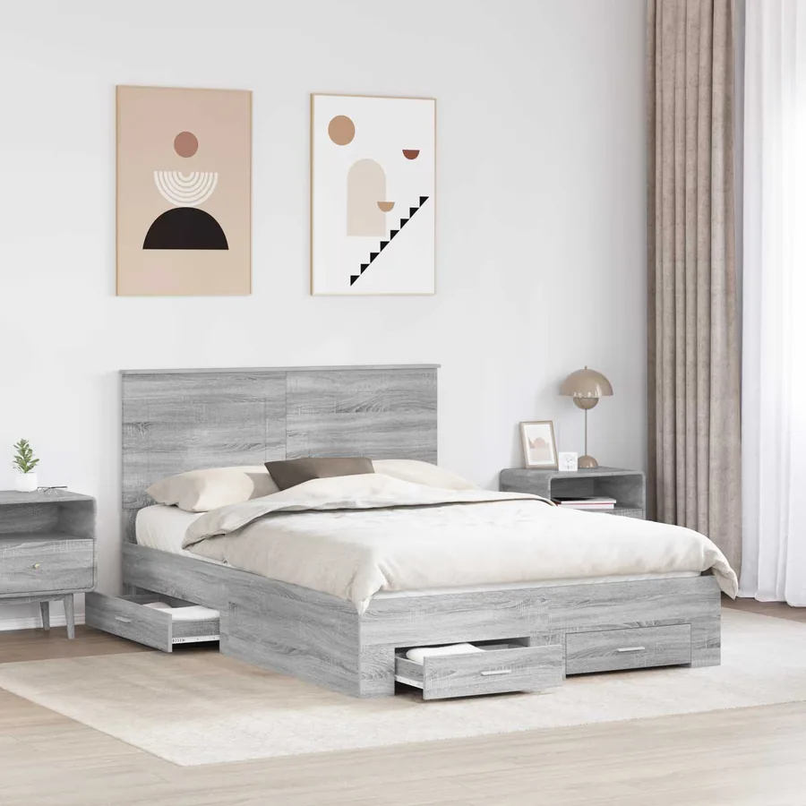 Cadre de lit Gris Sonoma 150 x 200 cm Bois d'ingénierie - 3
