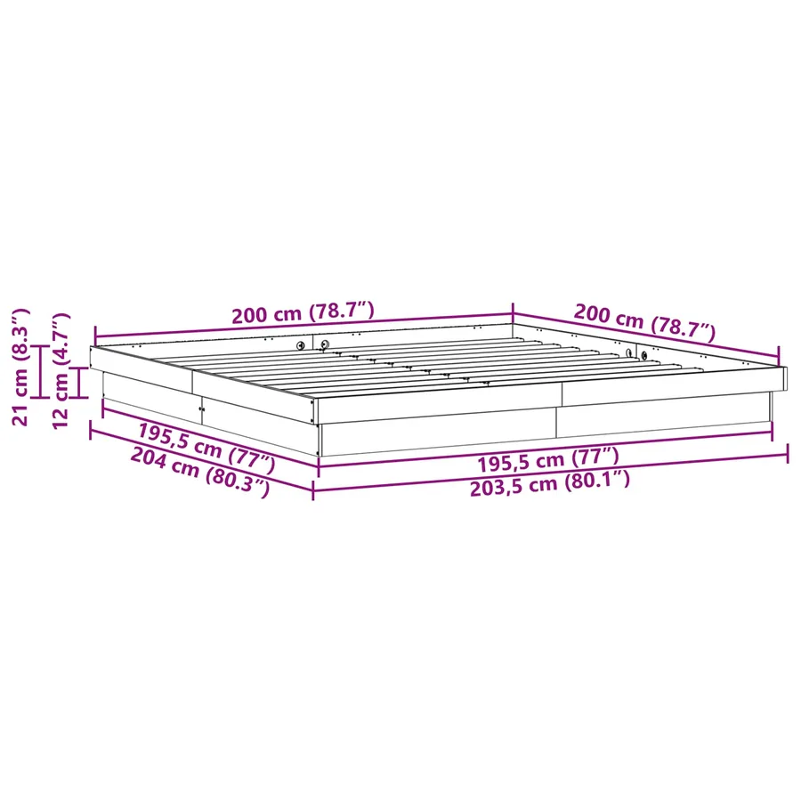 Cadre de lit Naturel 200 x 200 cm Pin massif - 9