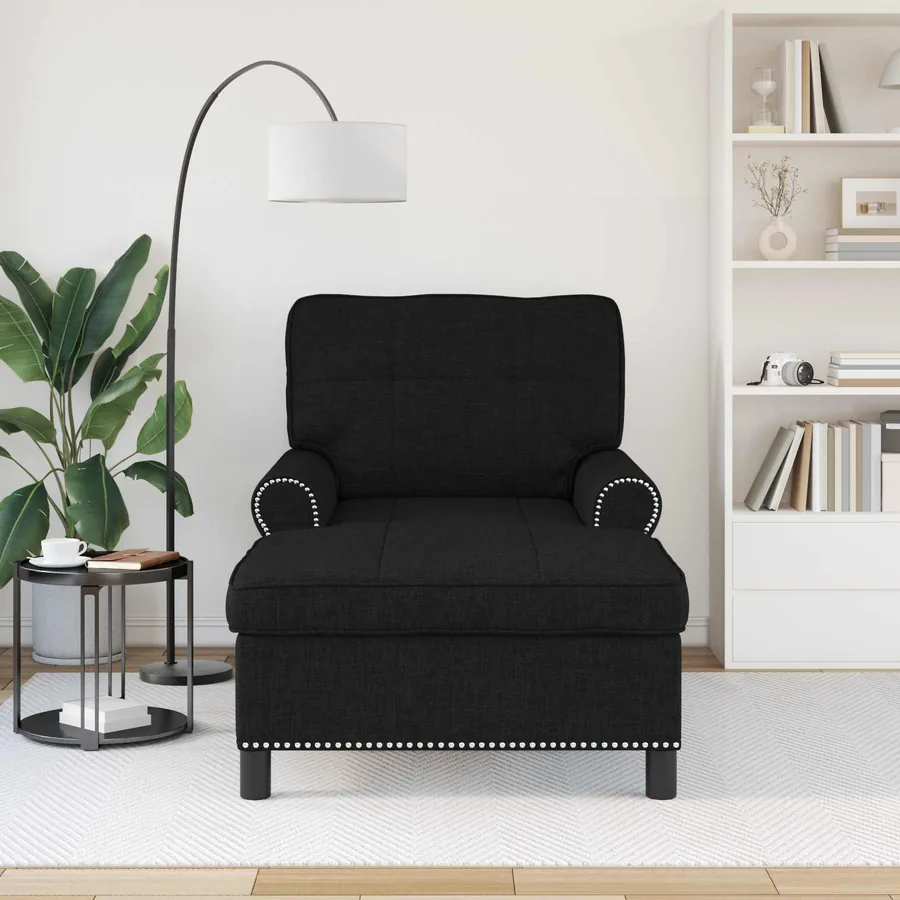 Chaise longue avec coussin Noir 91 x 157 x 91 cm tissu - 3