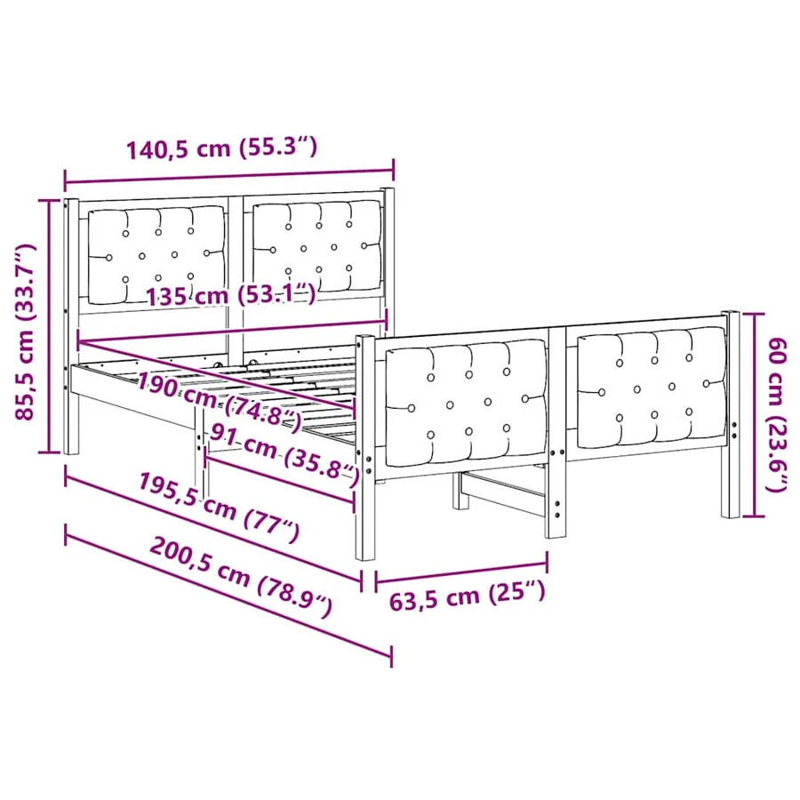 Cadre de lit Gris clair 135 x 190 cm Pin massif - 11
