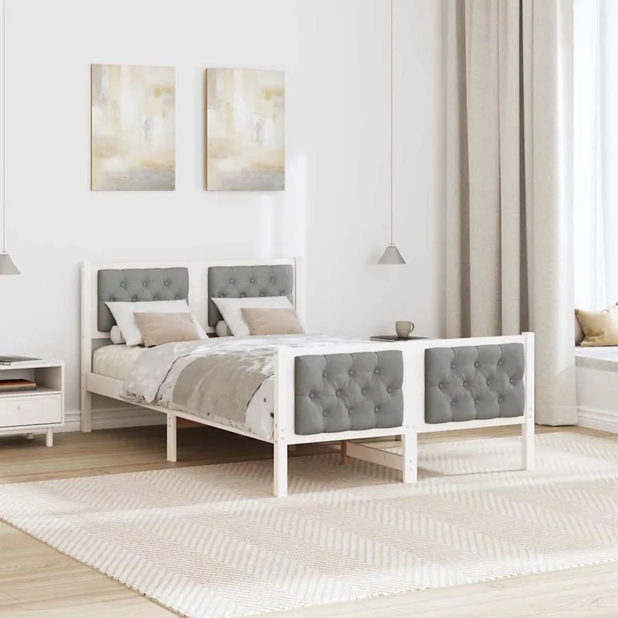 Cadre de lit Gris clair 135 x 190 cm Pin massif - 4