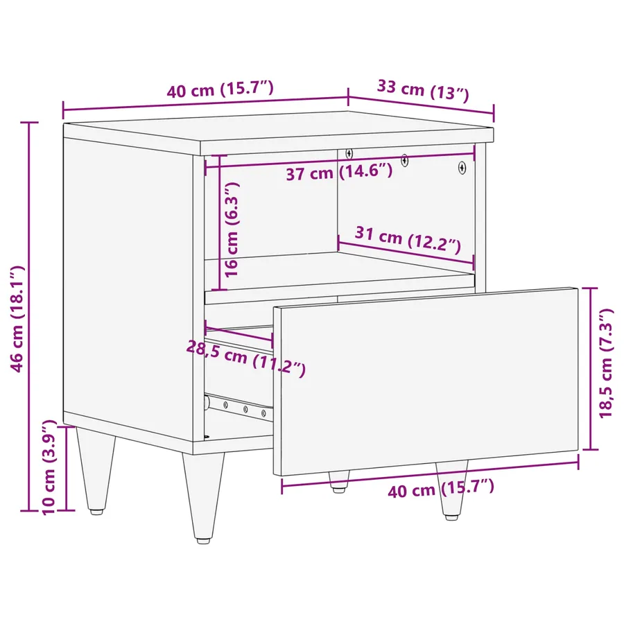 Table de chevet avec tiroir 2 pcs Marron 40 x 33 x 46 cm - 11