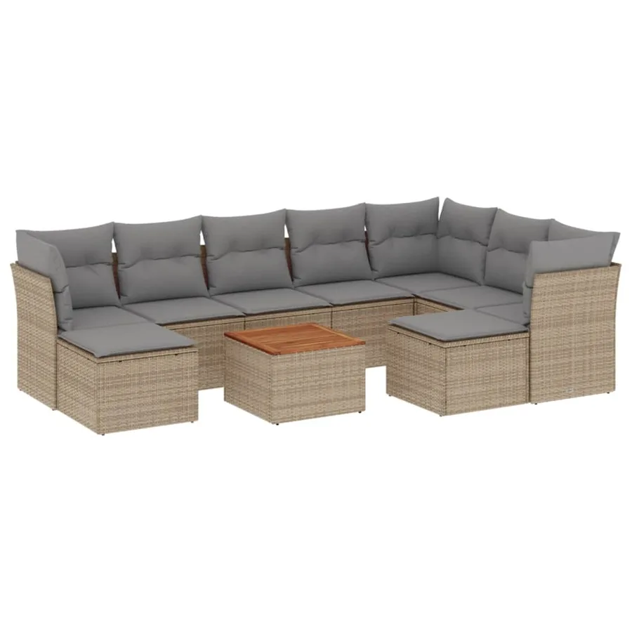 Salon de jardin avec coussins 10 pcs beige résine tressée - 2