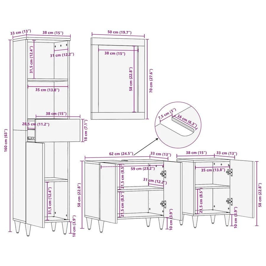 Ensemble de Meubles de Salle de Bain avec tiroir 4 pcs - 17
