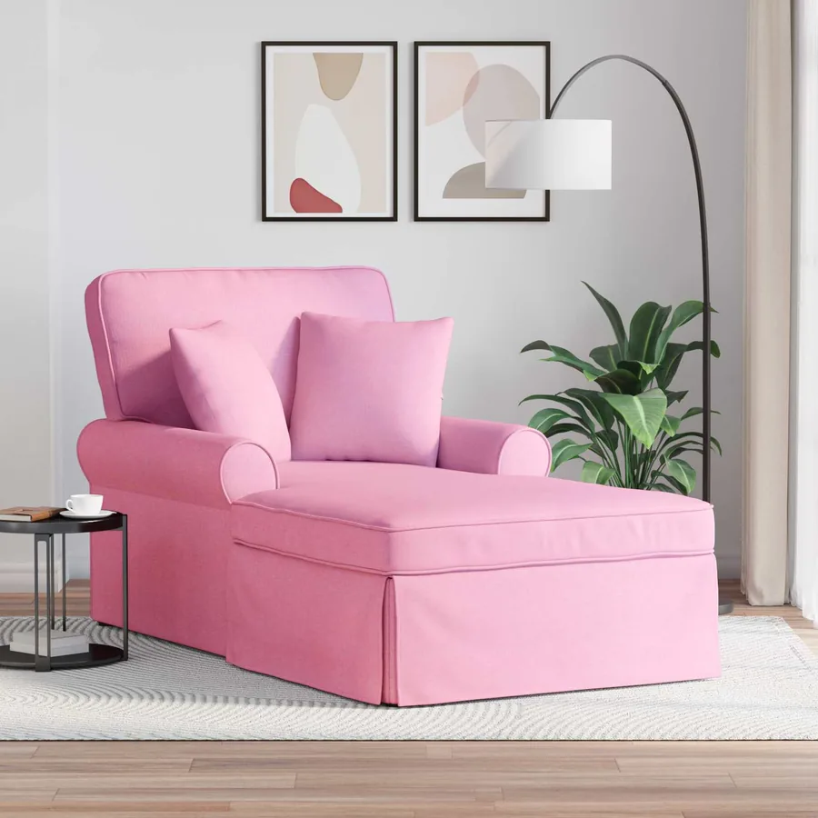 Chaise lounge avec jupe avec coussin 3 pcs Rose tissu