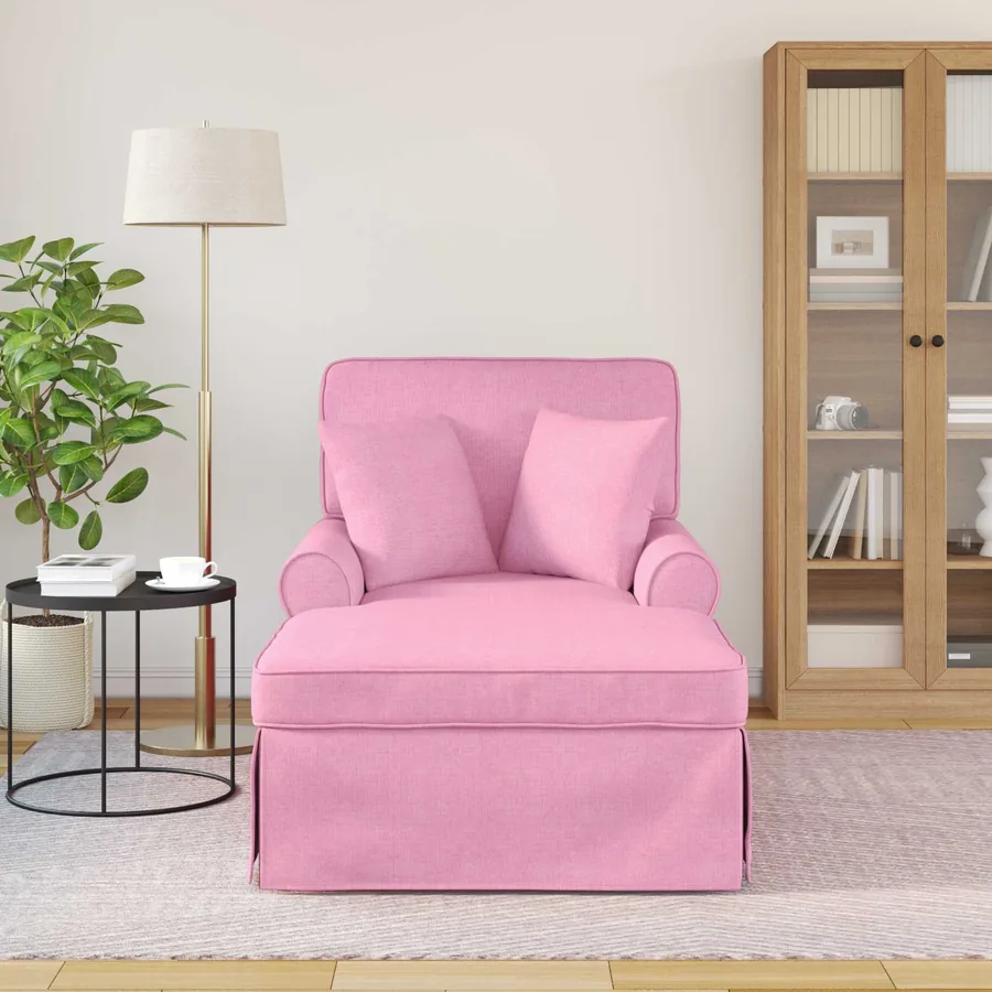 Chaise lounge avec jupe avec coussin 3 pcs Rose tissu - 3