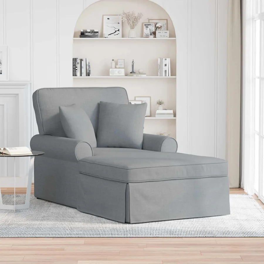 Chaise lounge avec jupe avec coussin 3 pcs Gris clair tissu