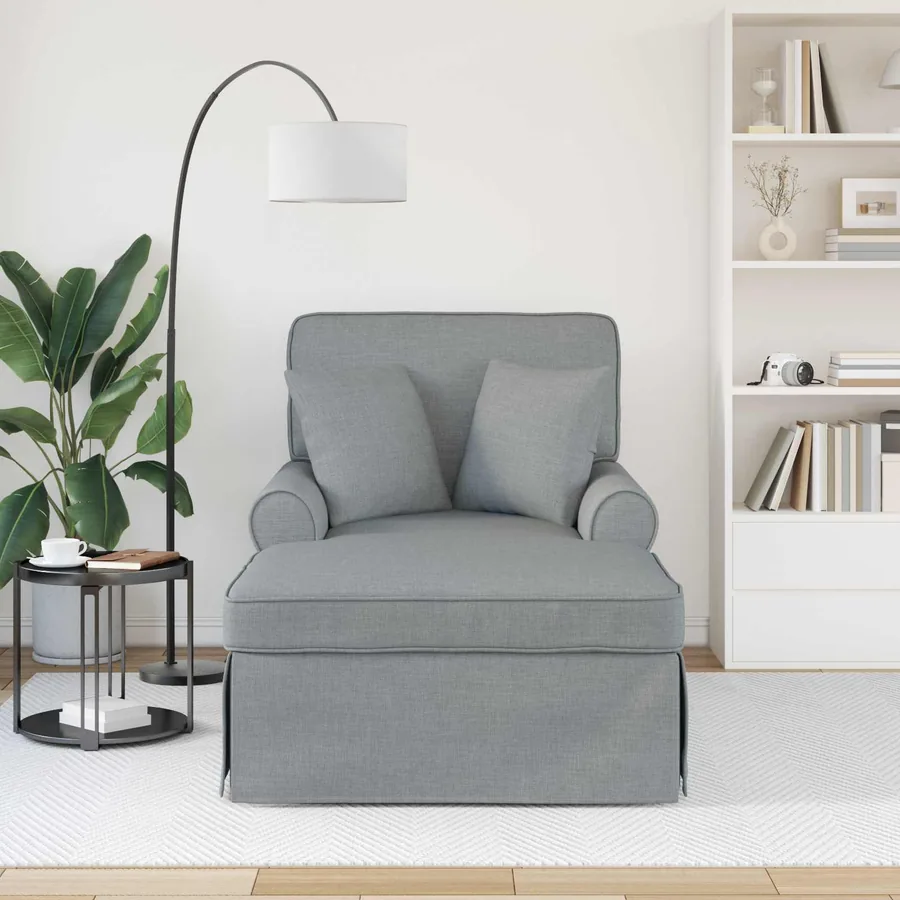 Chaise lounge avec jupe avec coussin 3 pcs Gris clair tissu - 3