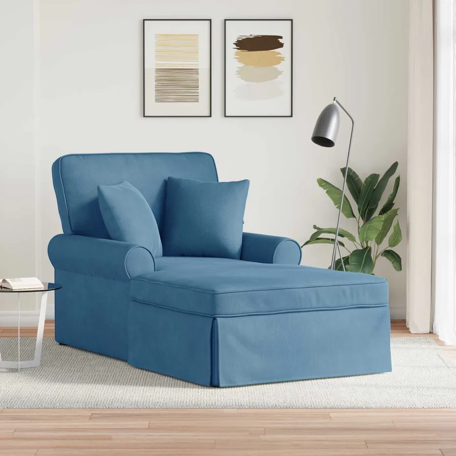 Chaise lounge avec jupe 3 pcs Bleu Tissu en velours côtelé