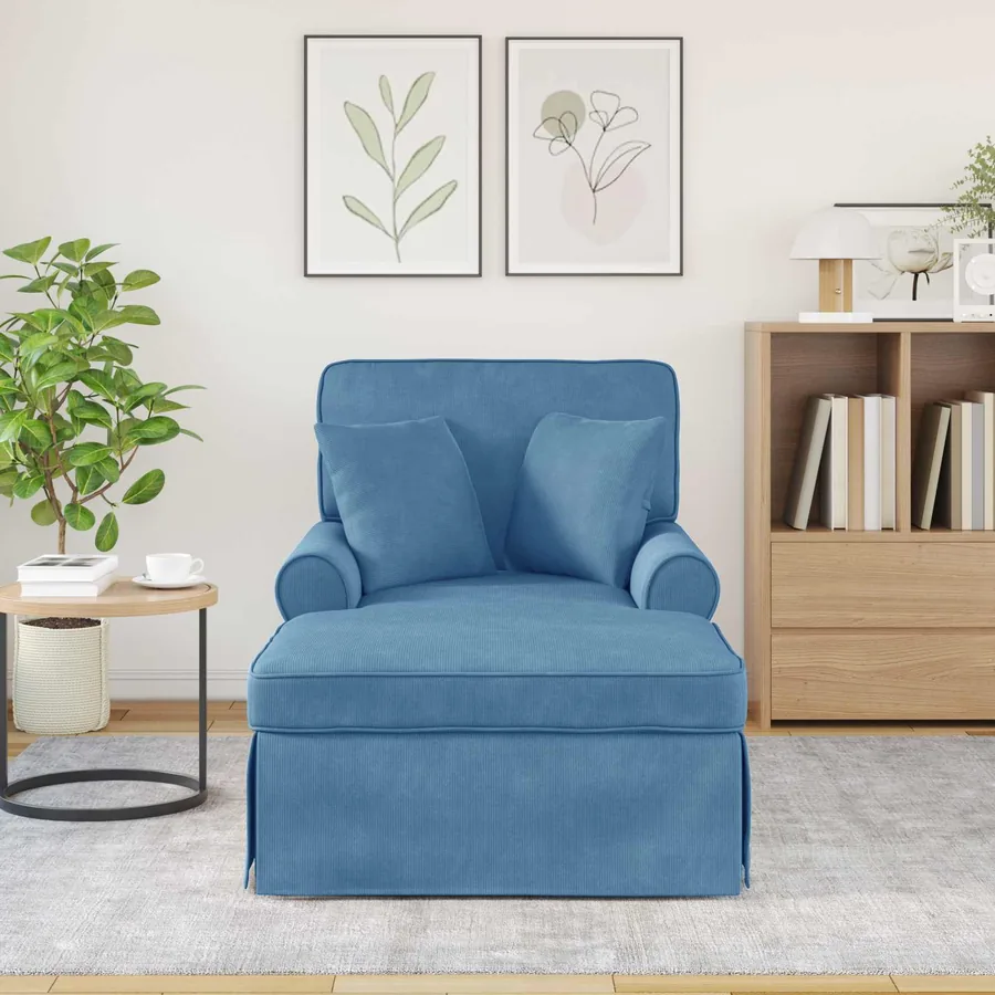 Chaise lounge avec jupe 3 pcs Bleu Tissu en velours côtelé - 3