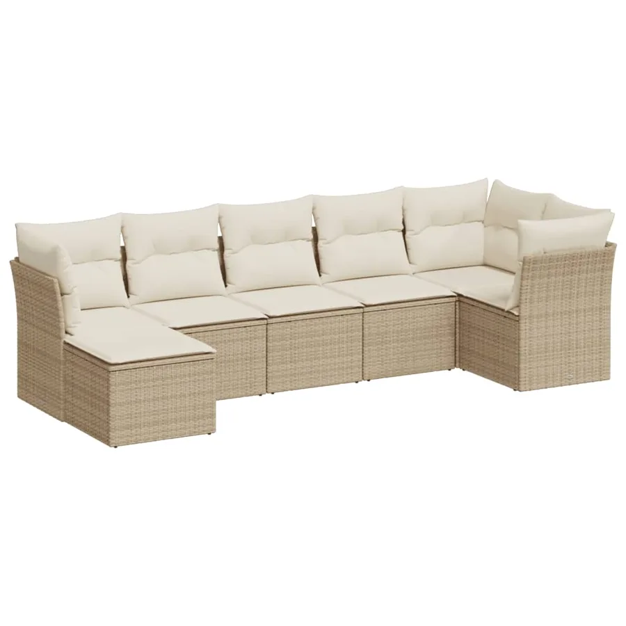 Salon de jardin avec coussins 7 pcs beige résine tressée - 2
