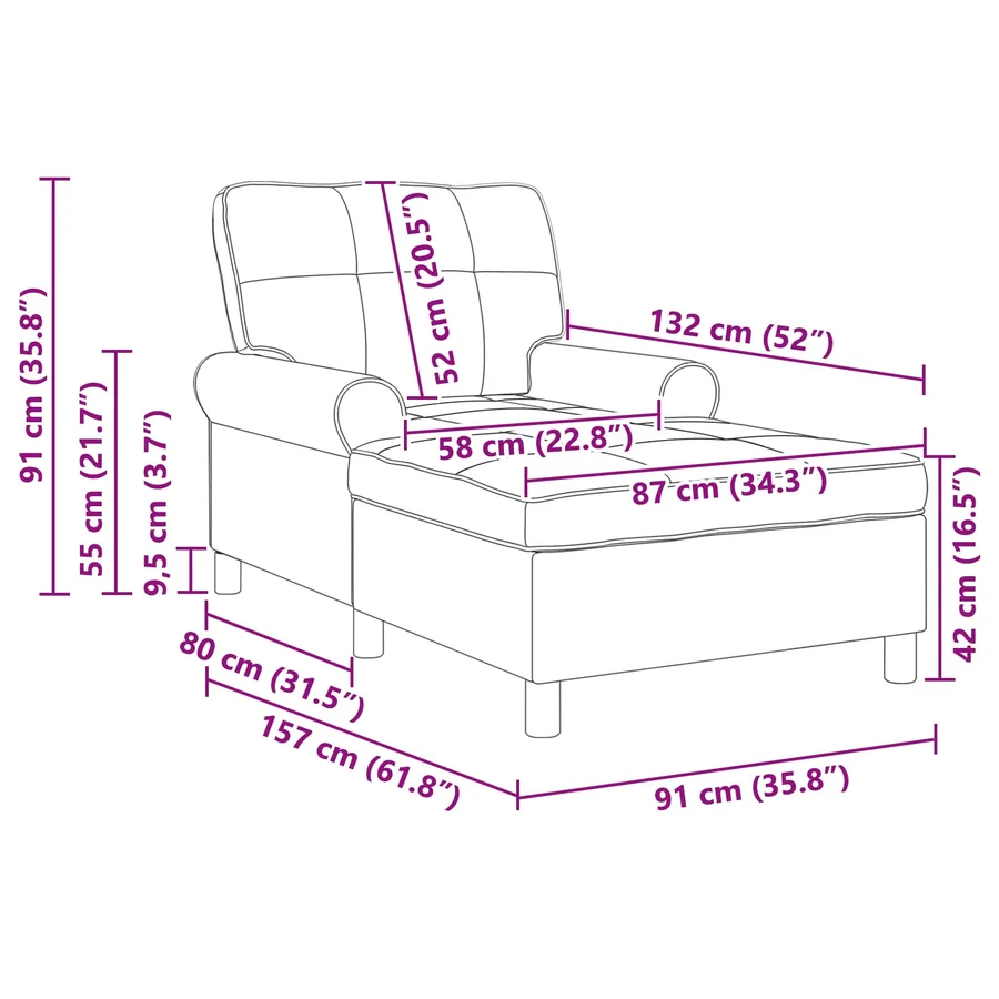 Chaise longue avec coussin Marron 91 x 157 x 91 cm Simili cuir - 11