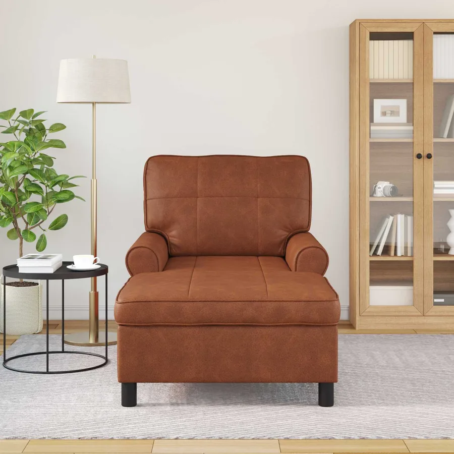 Chaise longue avec coussin Marron 91 x 157 x 91 cm Simili cuir - 3