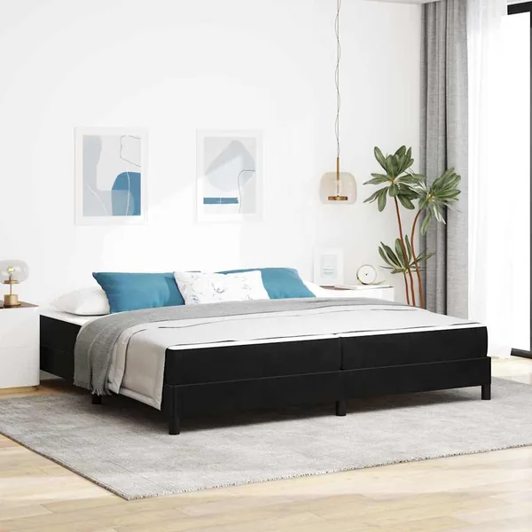 Lit à ressorts avec matelas Noir 200 x 220 cm tissu