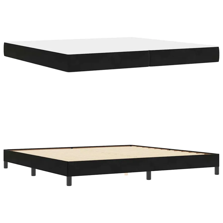 Lit à ressorts avec matelas Noir 200 x 220 cm tissu - 4