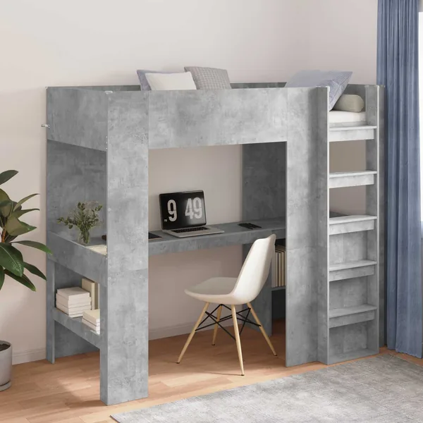 Cadre de lit superposé avec bureau Gris béton 90 x 190 cm