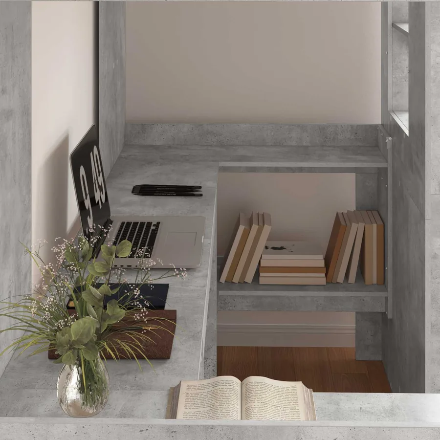 Cadre de lit superposé avec bureau Gris béton 90 x 190 cm - 3