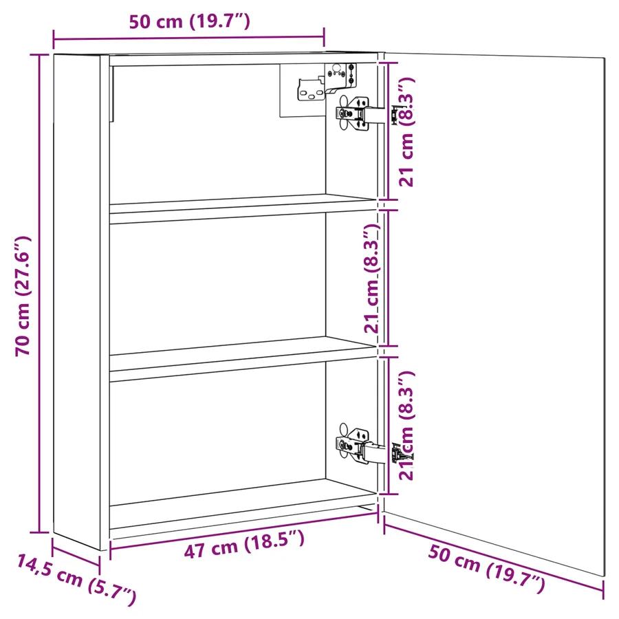 Armoire Miroir de Salle de Bain Blanc 50 x 14,5 x 70 cm - 12