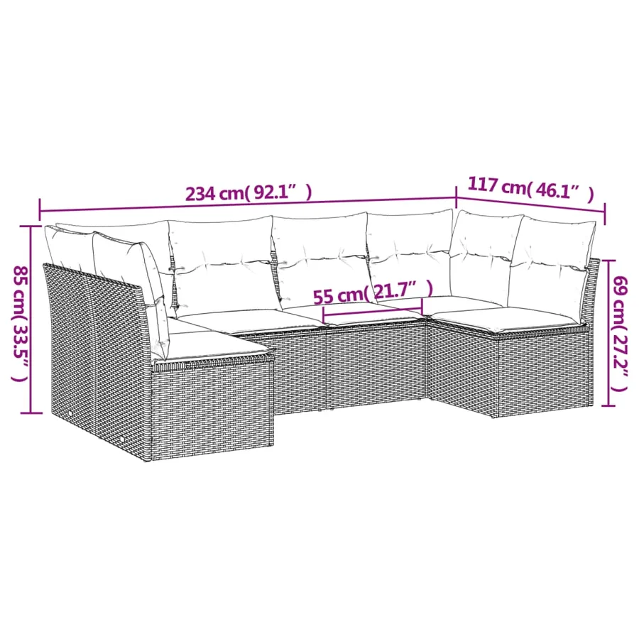 Salon de jardin avec coussins 6 pcs beige résine tressée - 3