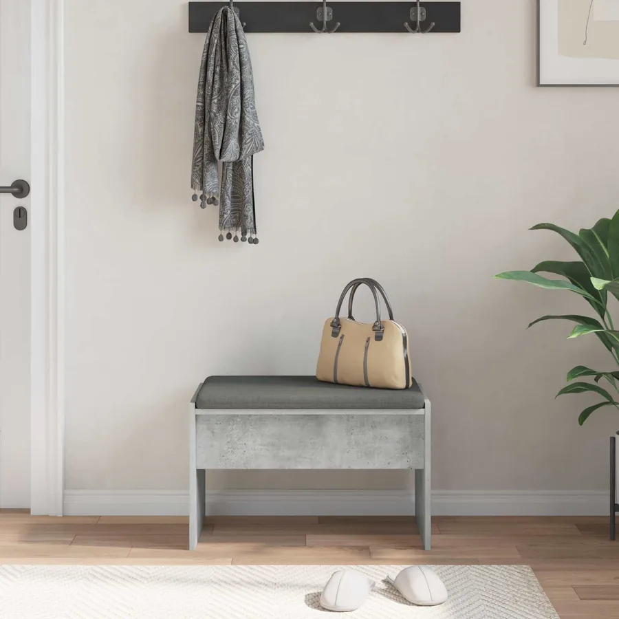 Banc d'entrée avec coussin Gris béton 63 x 38 x 40 cm - 4