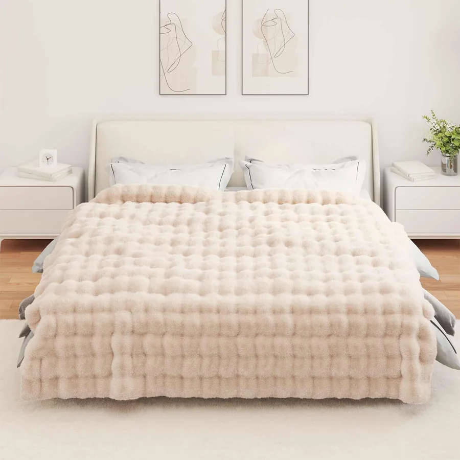Couverture antidérapante en fausse de lapin Olite Beige - 4