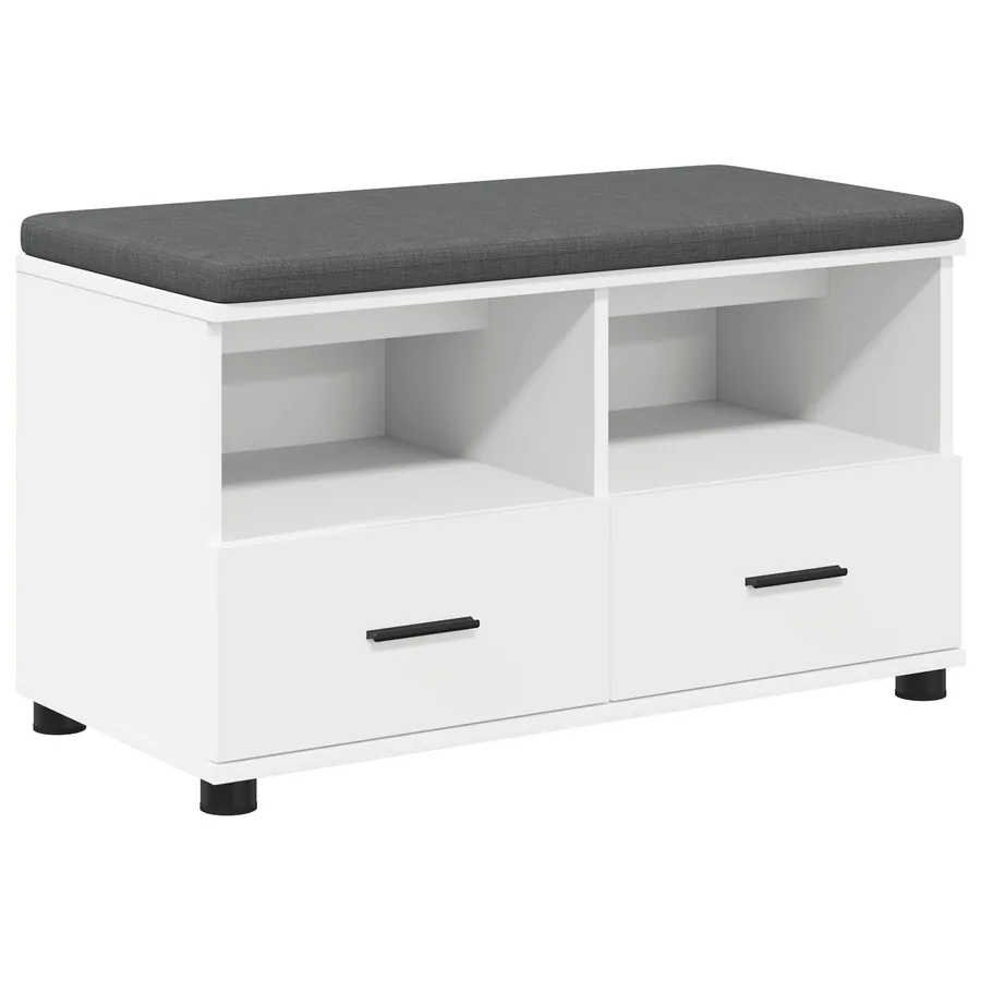 Banc d'entrée Blanc 80 x 38 x 46 cm Bois Ingénierie et Tissu - 2