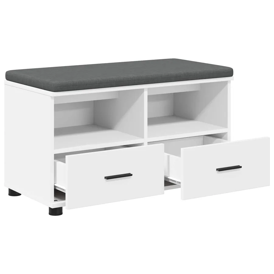 Banc d'entrée Blanc 80 x 38 x 46 cm Bois Ingénierie et Tissu - 5