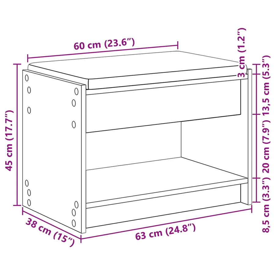 Banc d'entrée avec coussin Chêne Sonoma 63 x 38 x 45 cm - 11